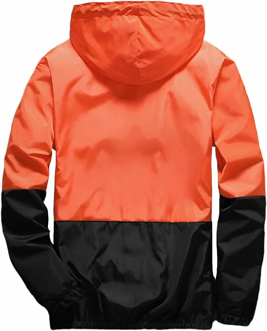 perdontoo Mens Casual Windbreakers Lightweight Drawstring Hooded Jackets