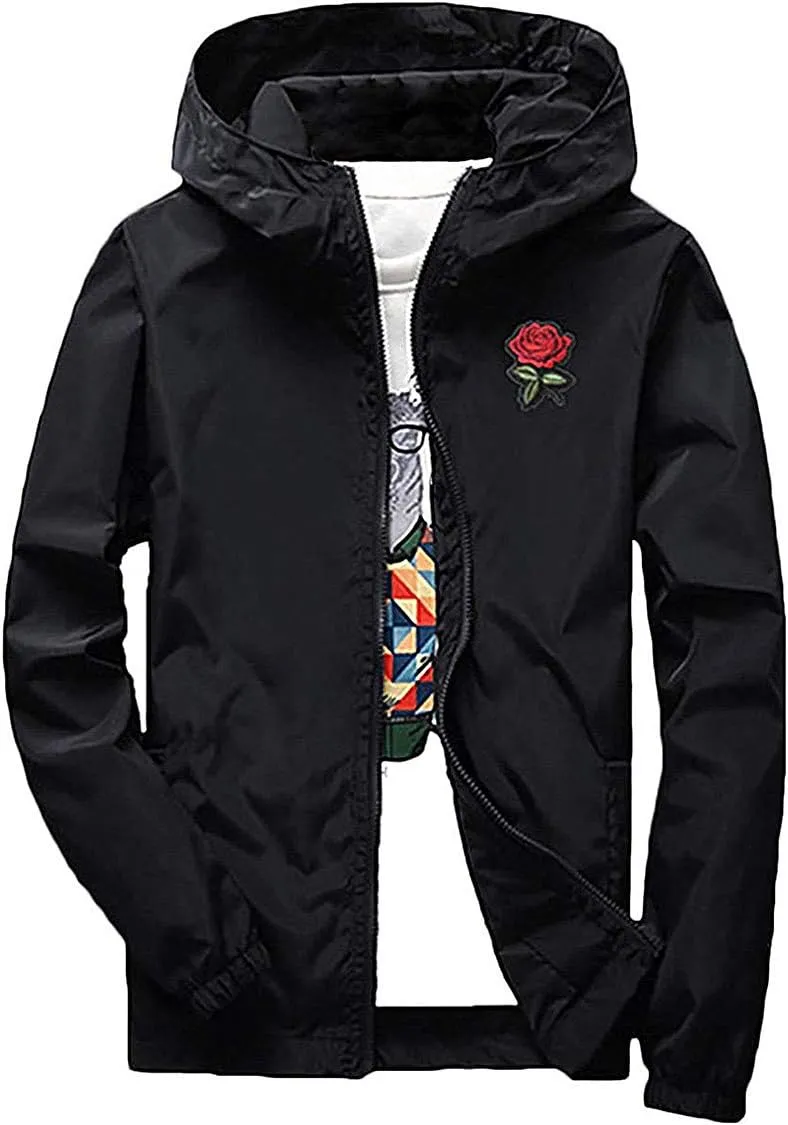 perdontoo Mens Casual Windbreakers Lightweight Drawstring Hooded Jackets