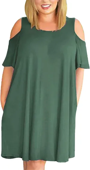 Plus Size Dresses for Curvy Women 2025 Summer Casual Short Sleeve Tshirt Midi Dress with Pockets Beach Vacation Dress