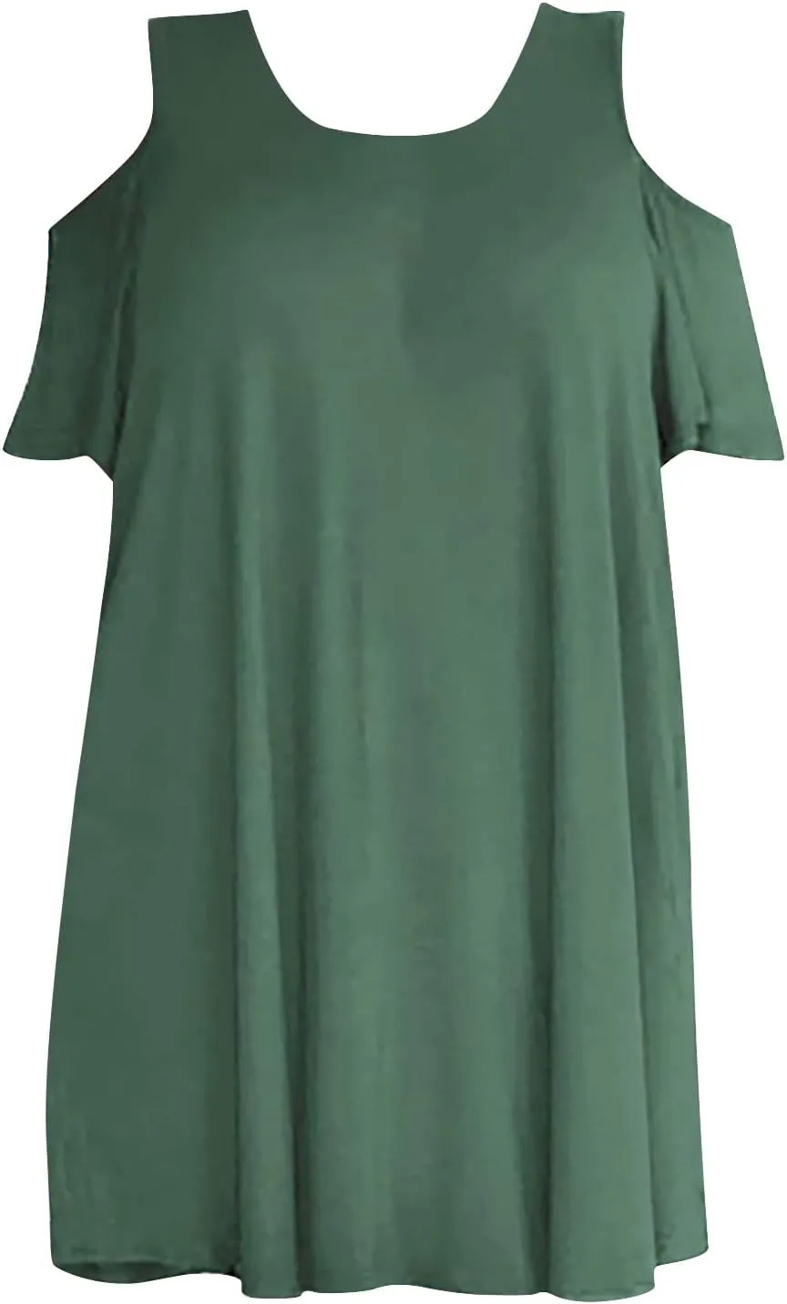 Plus Size Dresses for Curvy Women 2025 Summer Casual Short Sleeve Tshirt Midi Dress with Pockets Beach Vacation Dress