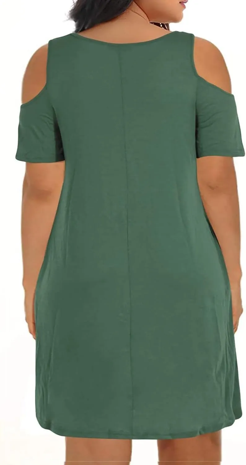 Plus Size Dresses for Curvy Women 2025 Summer Casual Short Sleeve Tshirt Midi Dress with Pockets Beach Vacation Dress