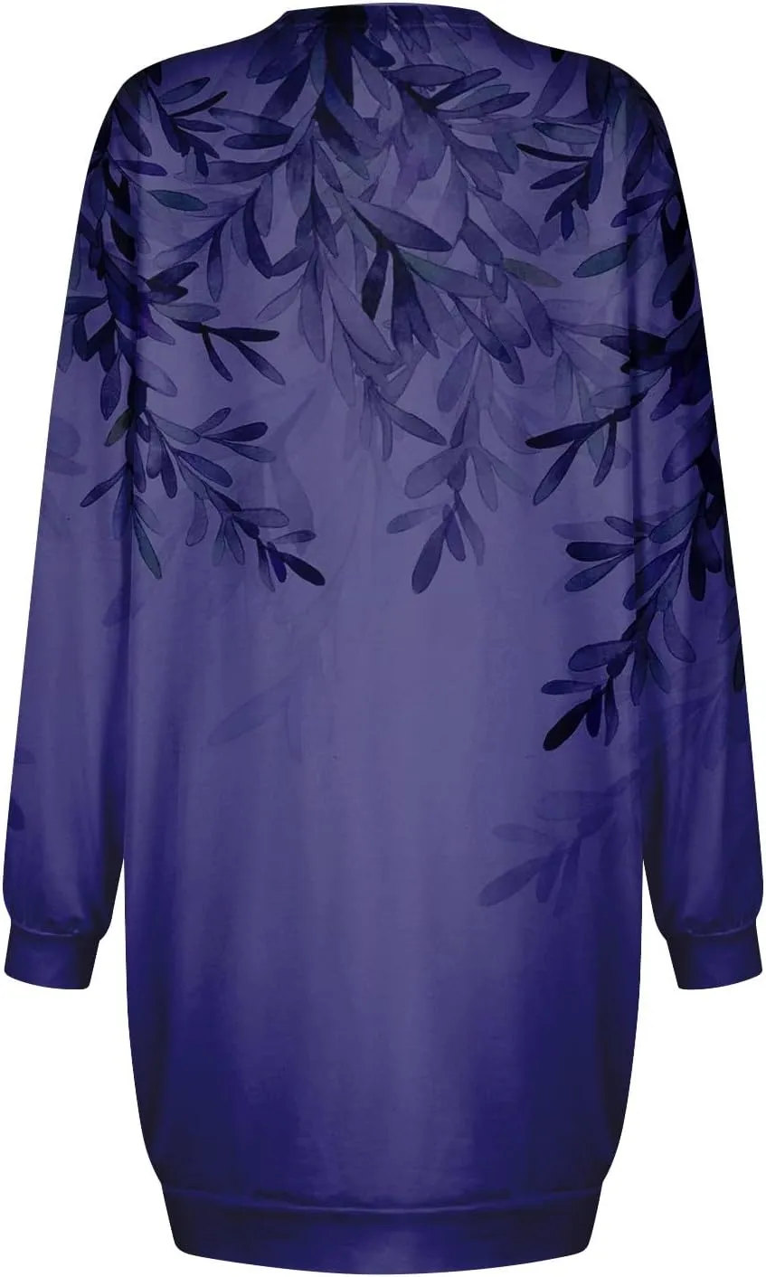 Plus Size Dresses for Curvy Women Fall 2024 Long Sleeve Crew Neck Sweatshirt Dress Floral Peint Mini Dress
