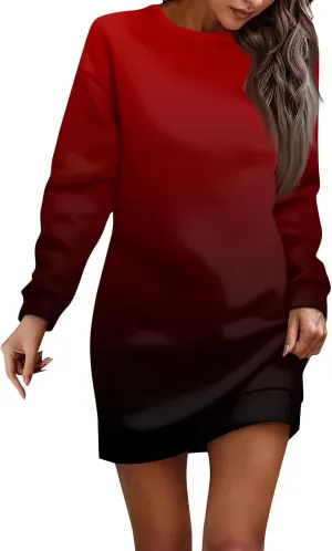 Plus Size Dresses for Curvy Women Fall 2024 Long Sleeve Crew Neck Sweatshirt Dress Floral Peint Mini Dress