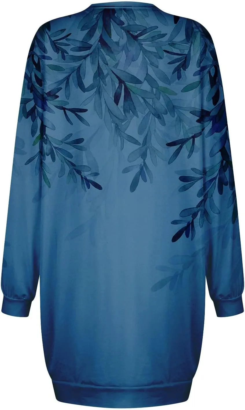 Plus Size Dresses for Curvy Women Fall 2024 Long Sleeve Crew Neck Sweatshirt Dress Floral Peint Mini Dress