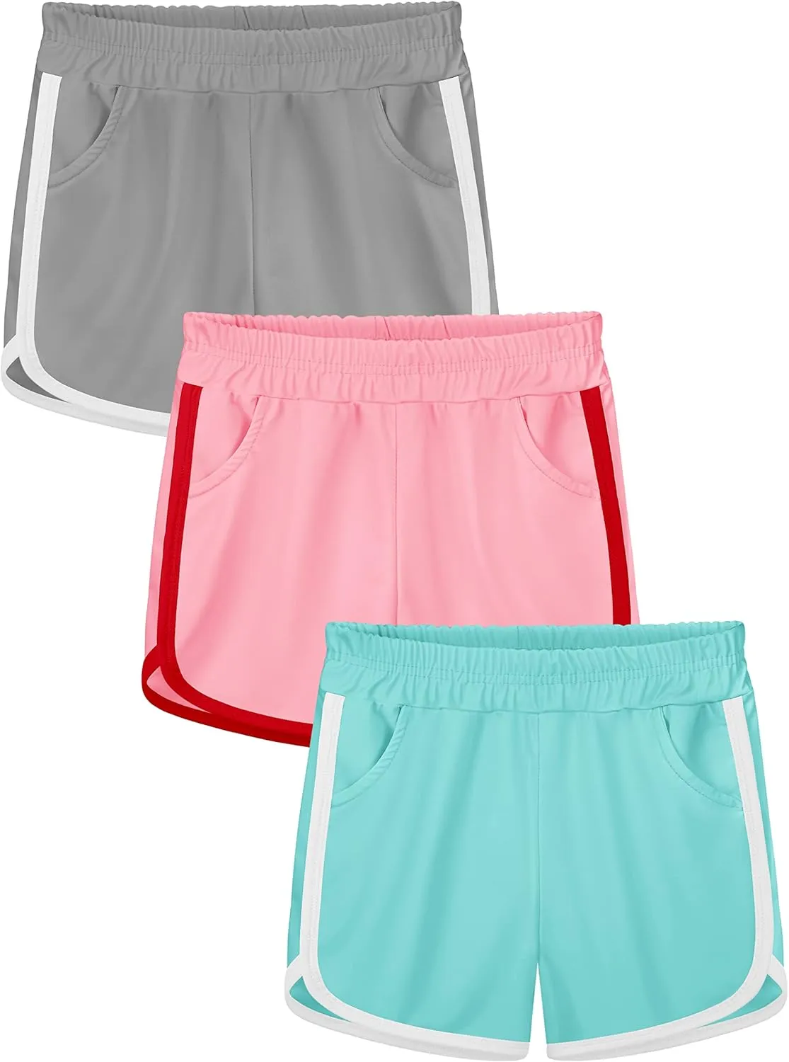Poroka 3 Packs Girls Running Shorts Athletic Dolphin Gym Shorts with Pockets Quick Dry Fit Running Shorts