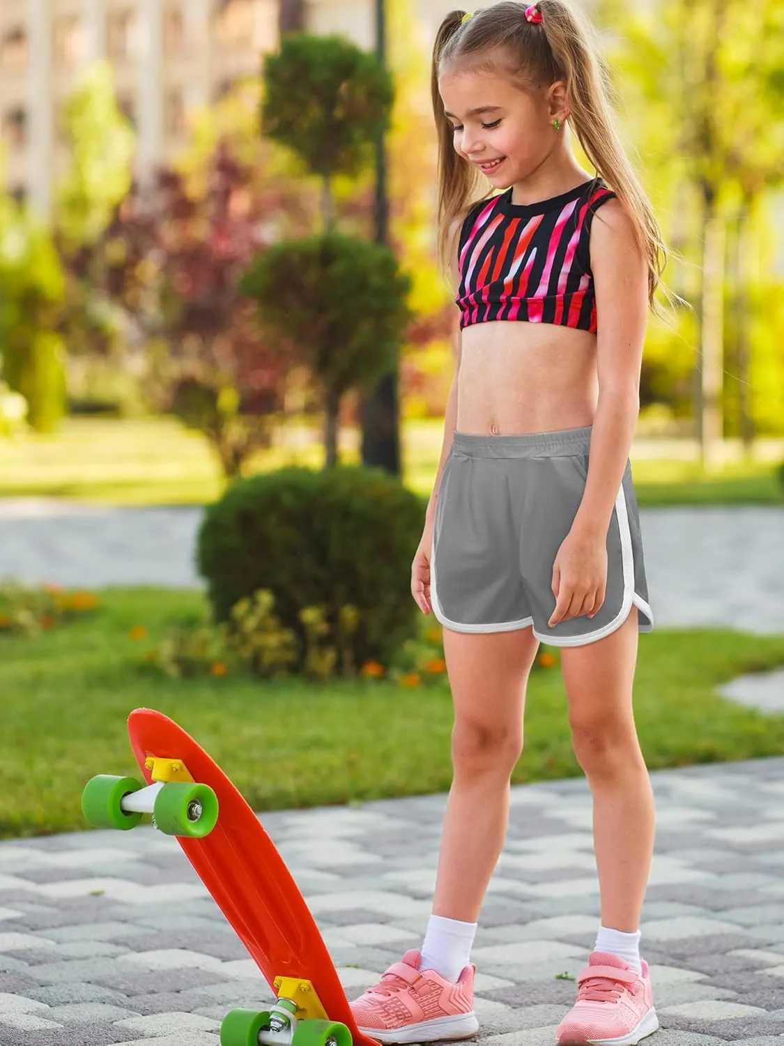 Poroka 3 Packs Girls Running Shorts Athletic Dolphin Gym Shorts with Pockets Quick Dry Fit Running Shorts
