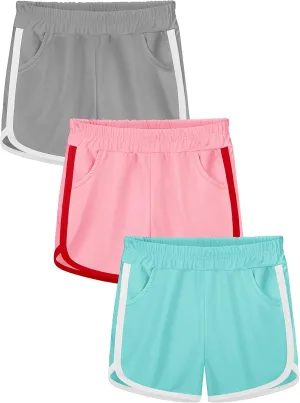 Poroka 3 Packs Girls Running Shorts Athletic Dolphin Gym Shorts with Pockets Quick Dry Fit Running Shorts