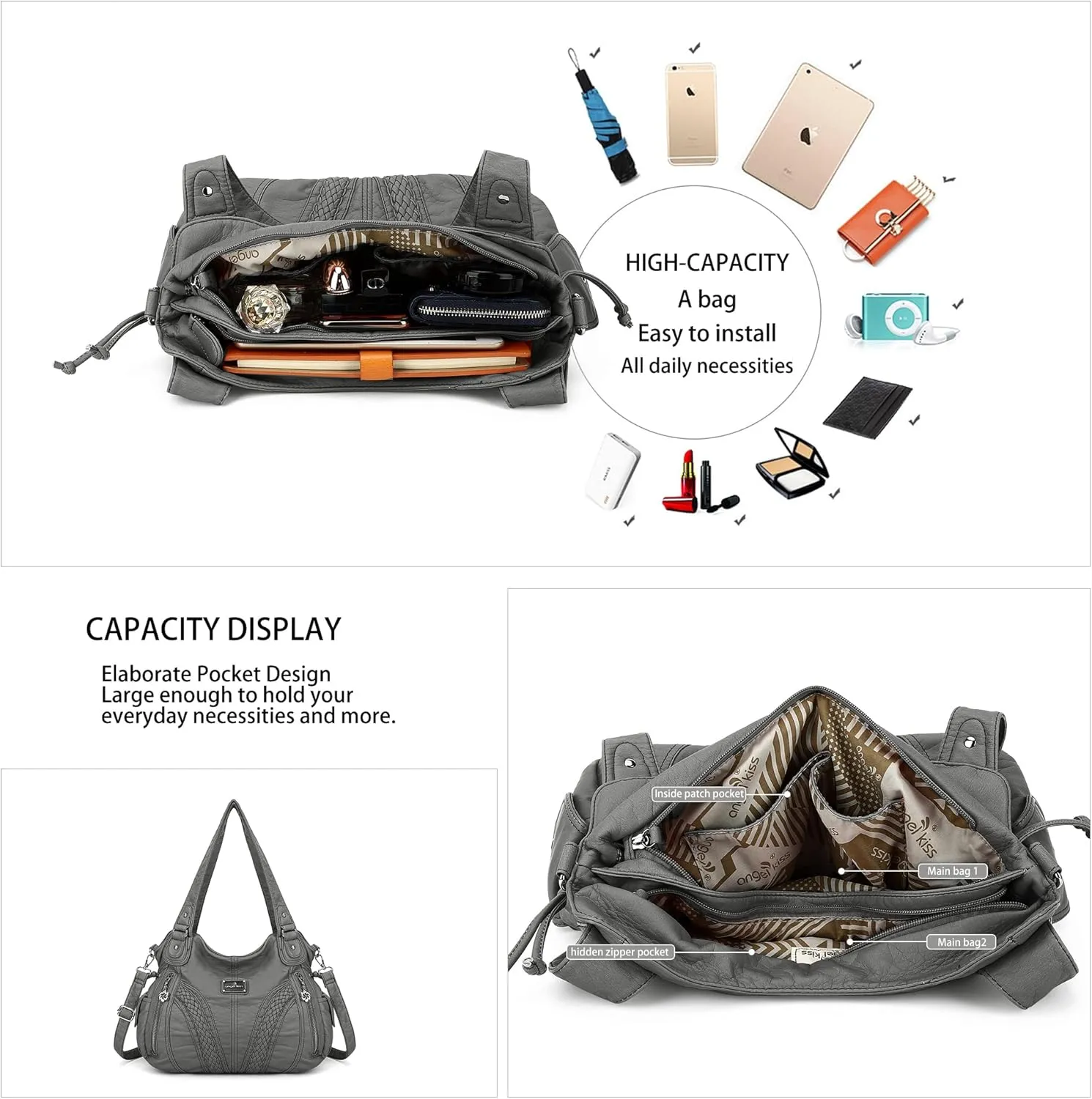 Purses and Handbags Women Fashion Tote Bag Shoulder Bags Top Handle Satchel Purses Washed Synthetic Leather Handbag