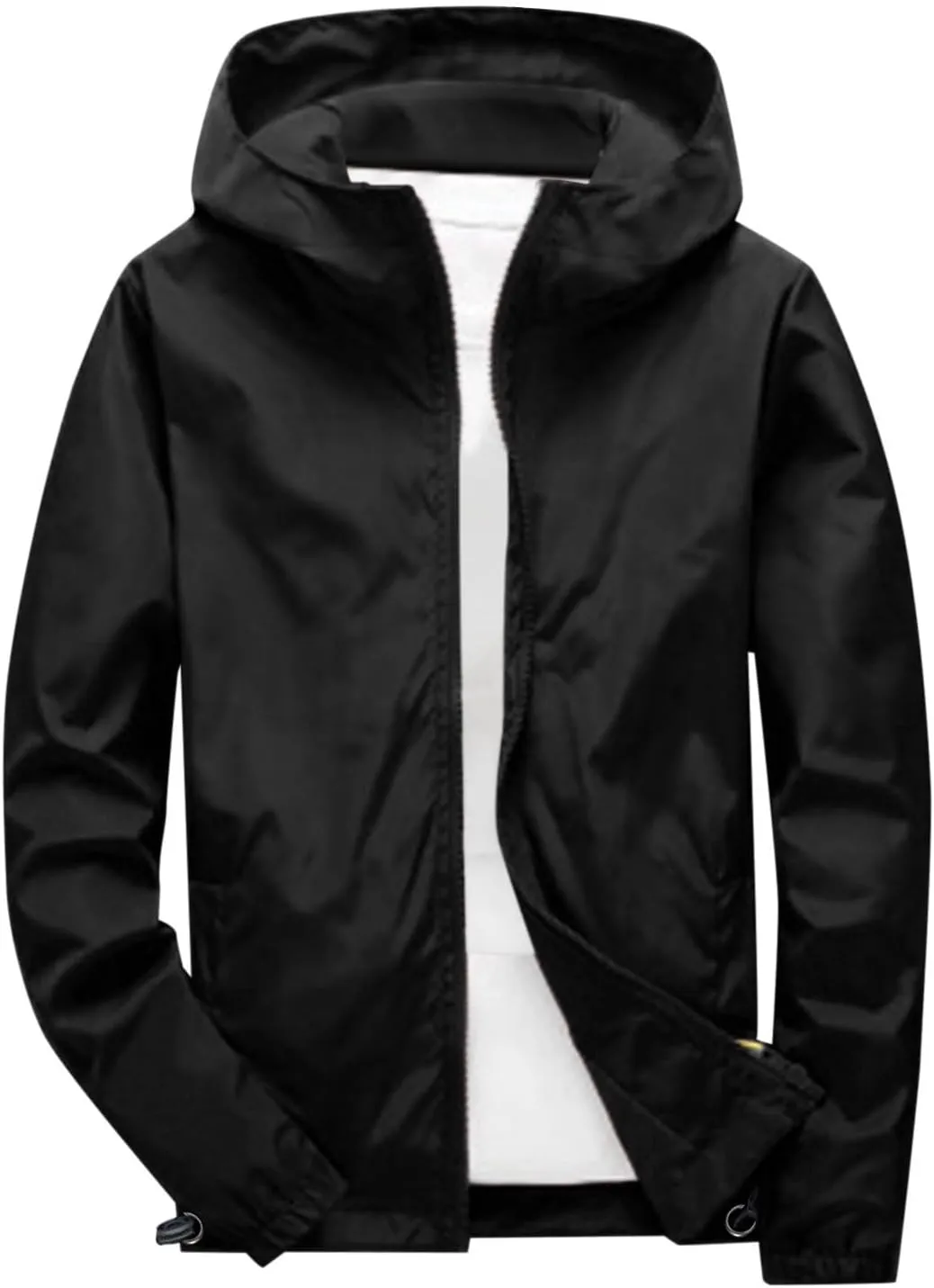 Rain Jacket for Men Lightweight Solid Color Hooded Raincoat Travel Hiking Cycling Windbreakers