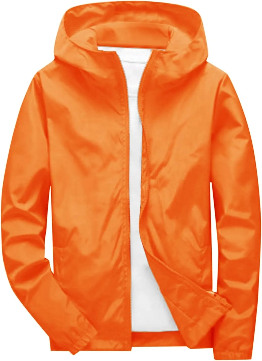 Rain Jacket for Men Lightweight Solid Color Hooded Raincoat Travel Hiking Cycling Windbreakers