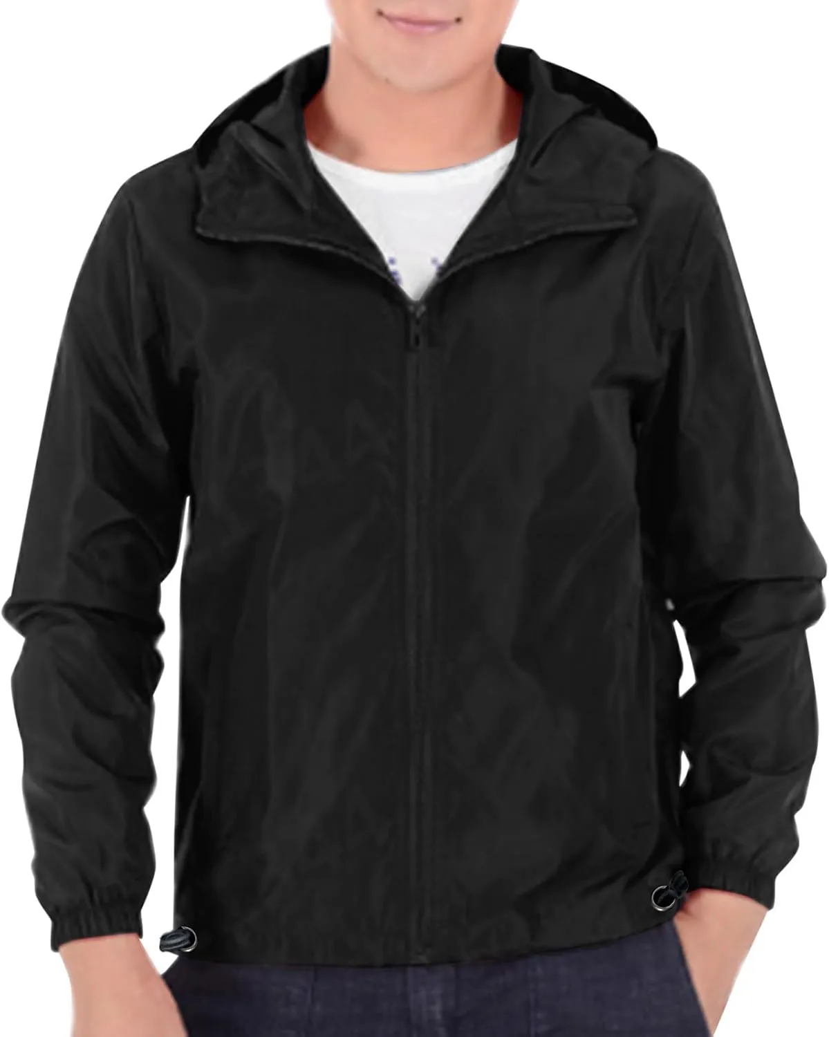Rain Jacket for Men Lightweight Solid Color Hooded Raincoat Travel Hiking Cycling Windbreakers