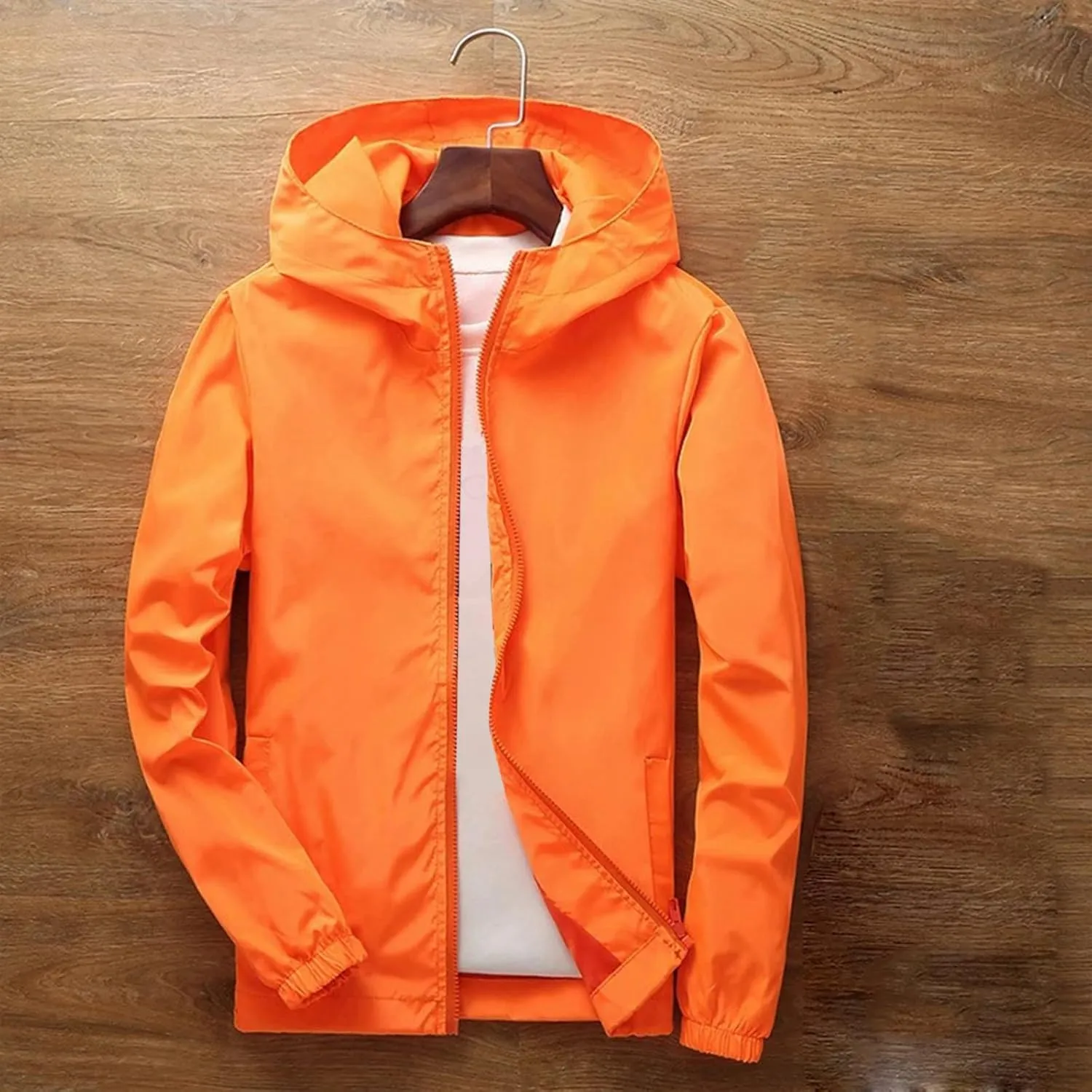 Rain Jacket for Men Lightweight Solid Color Hooded Raincoat Travel Hiking Cycling Windbreakers