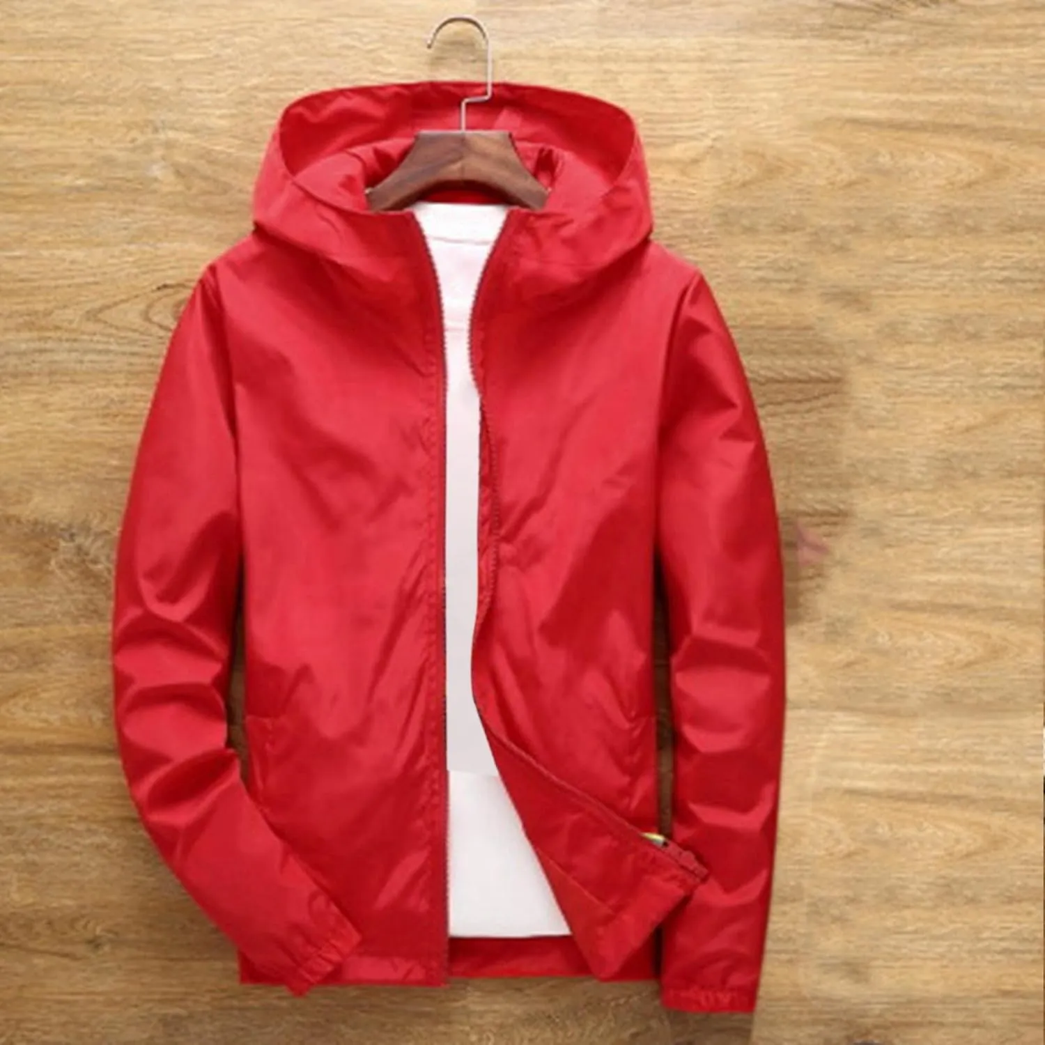 Rain Jacket for Men Lightweight Solid Color Hooded Raincoat Travel Hiking Cycling Windbreakers