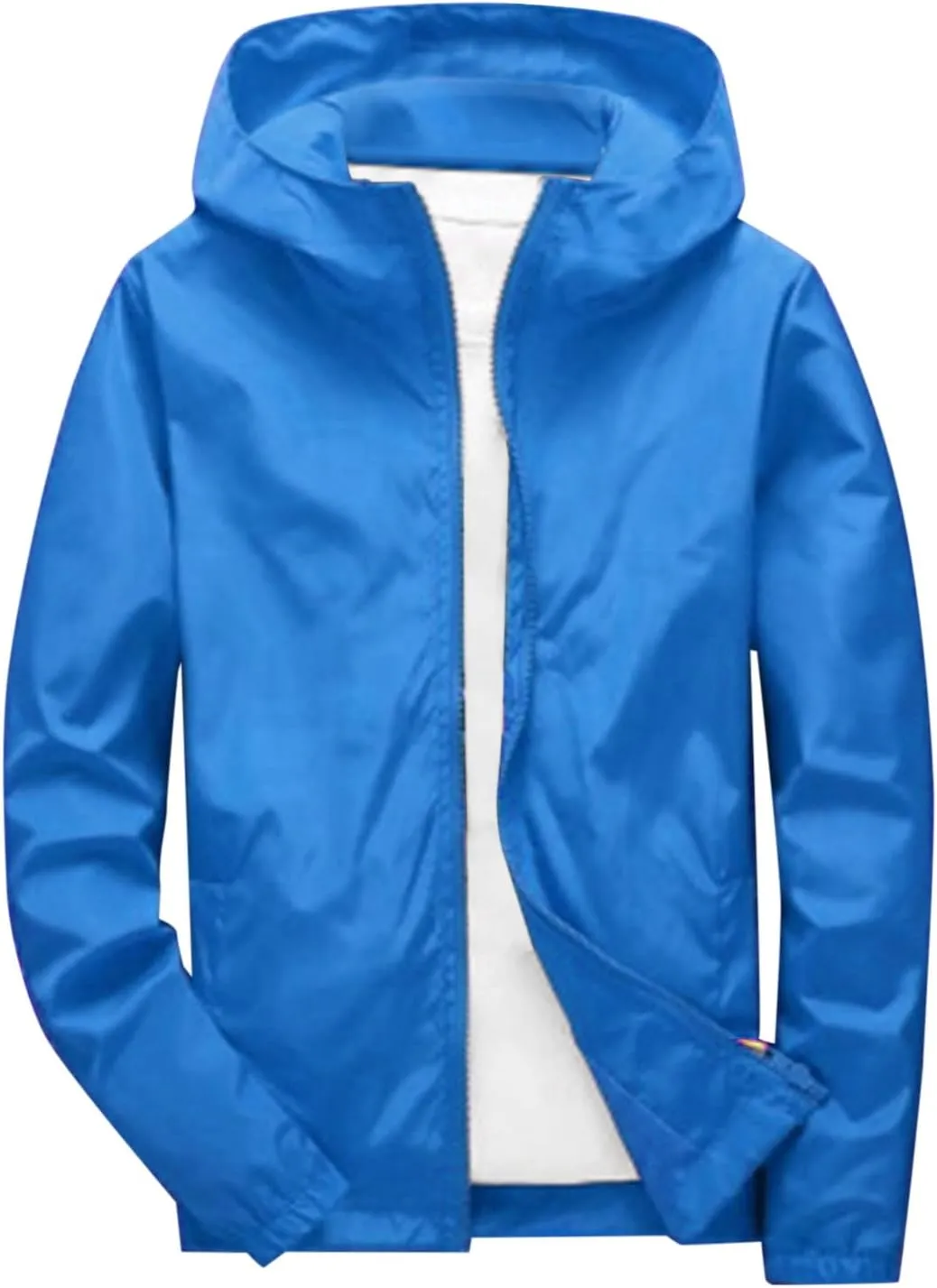 Rain Jacket for Men Lightweight Solid Color Hooded Raincoat Travel Hiking Cycling Windbreakers