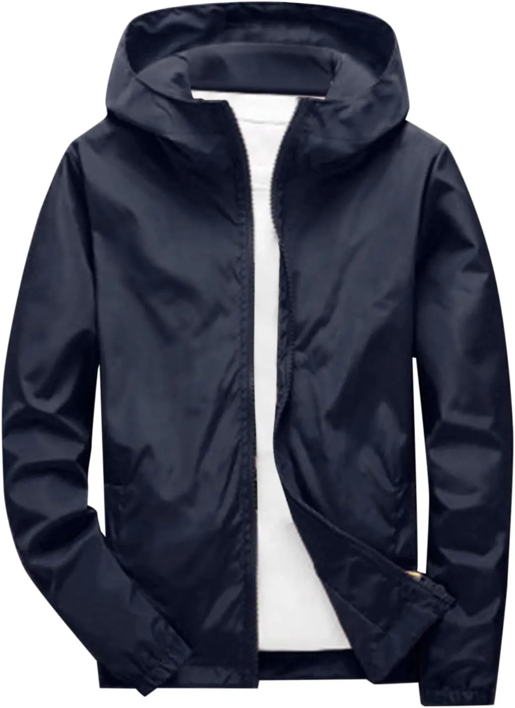 Rain Jacket for Men Lightweight Solid Color Hooded Raincoat Travel Hiking Cycling Windbreakers