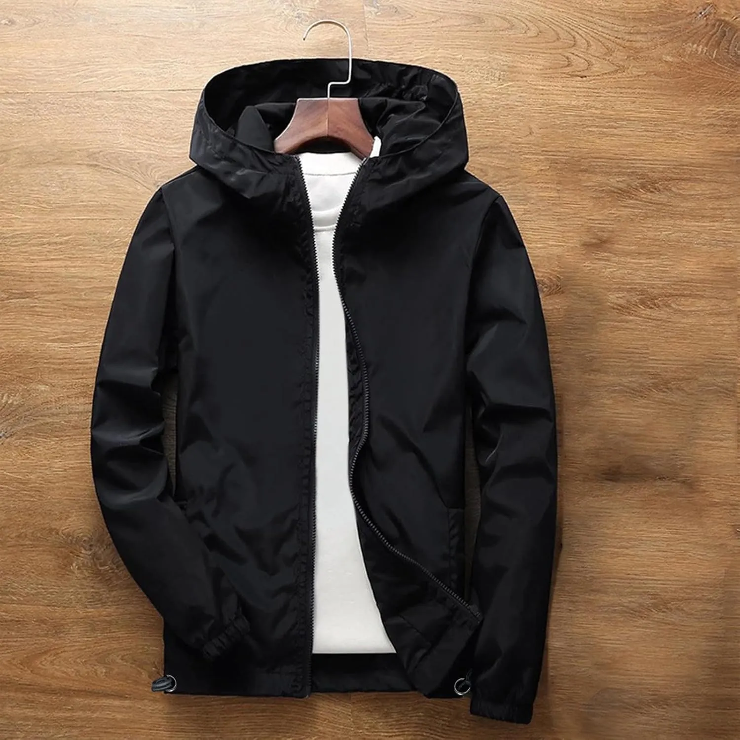 Rain Jacket for Men Lightweight Solid Color Hooded Raincoat Travel Hiking Cycling Windbreakers