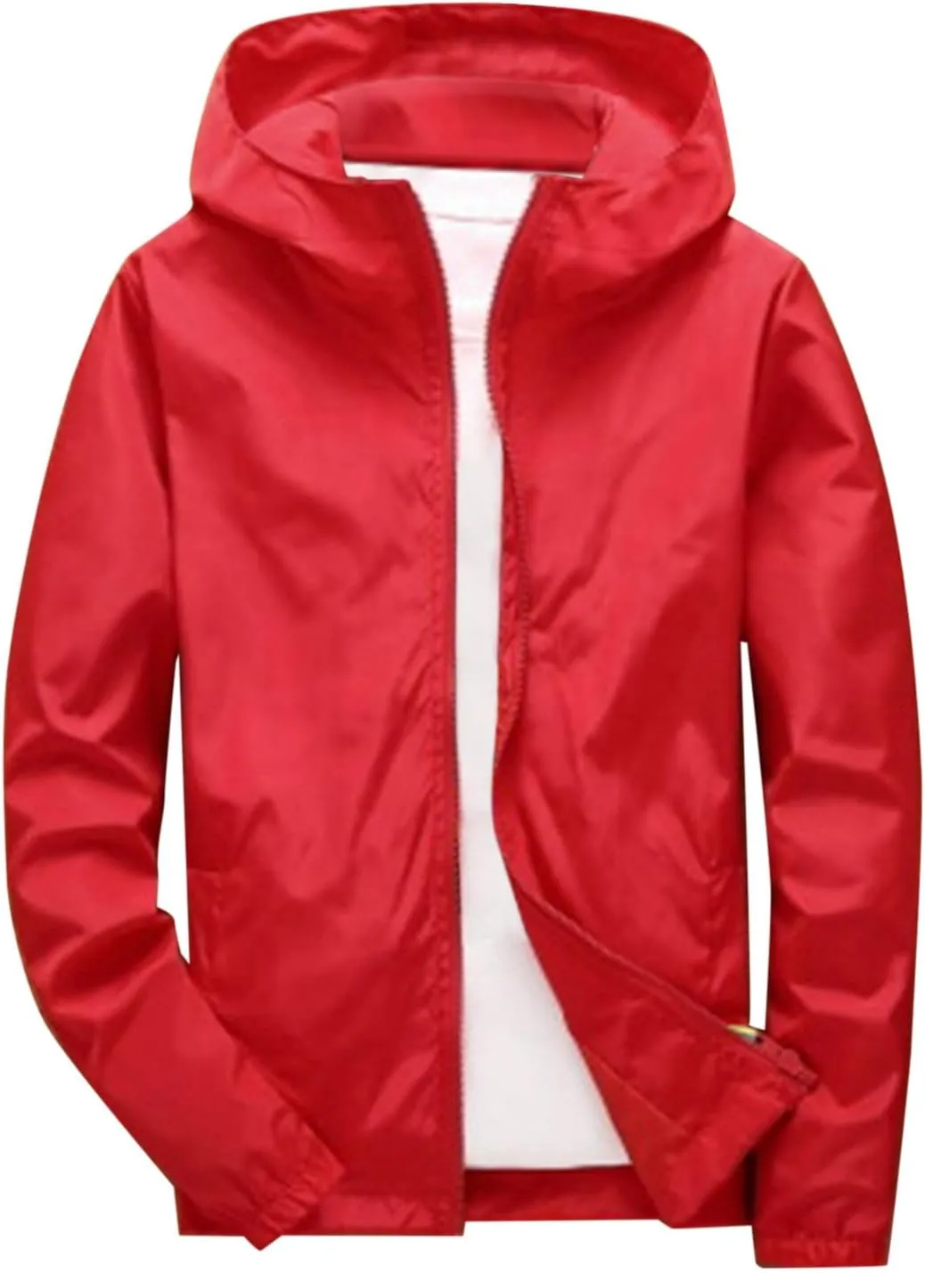 Rain Jacket for Men Lightweight Solid Color Hooded Raincoat Travel Hiking Cycling Windbreakers