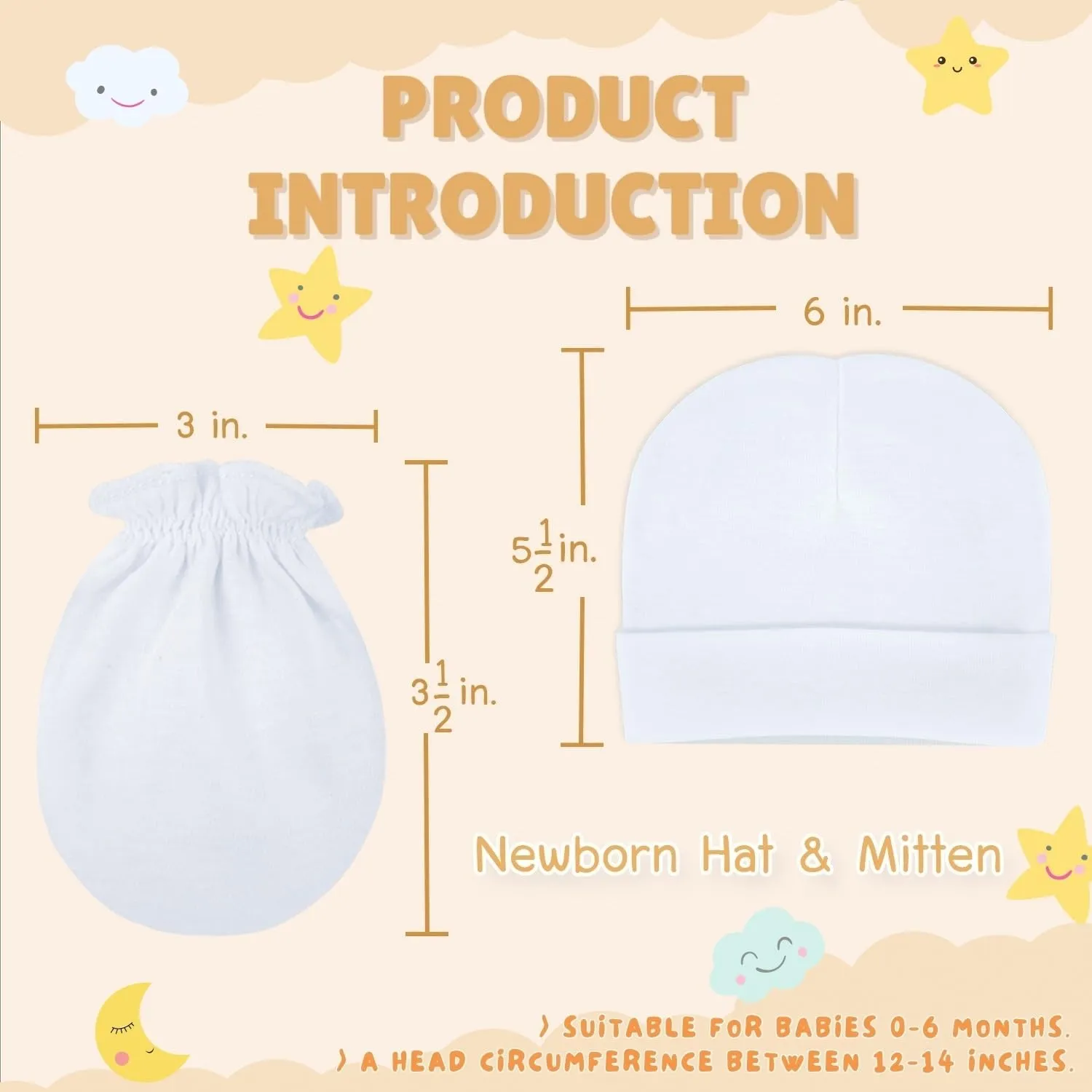 RATIVE No Scratch Mittens and Caps 100% Cotton for Newborn Baby 0-6 Months Boys Girls