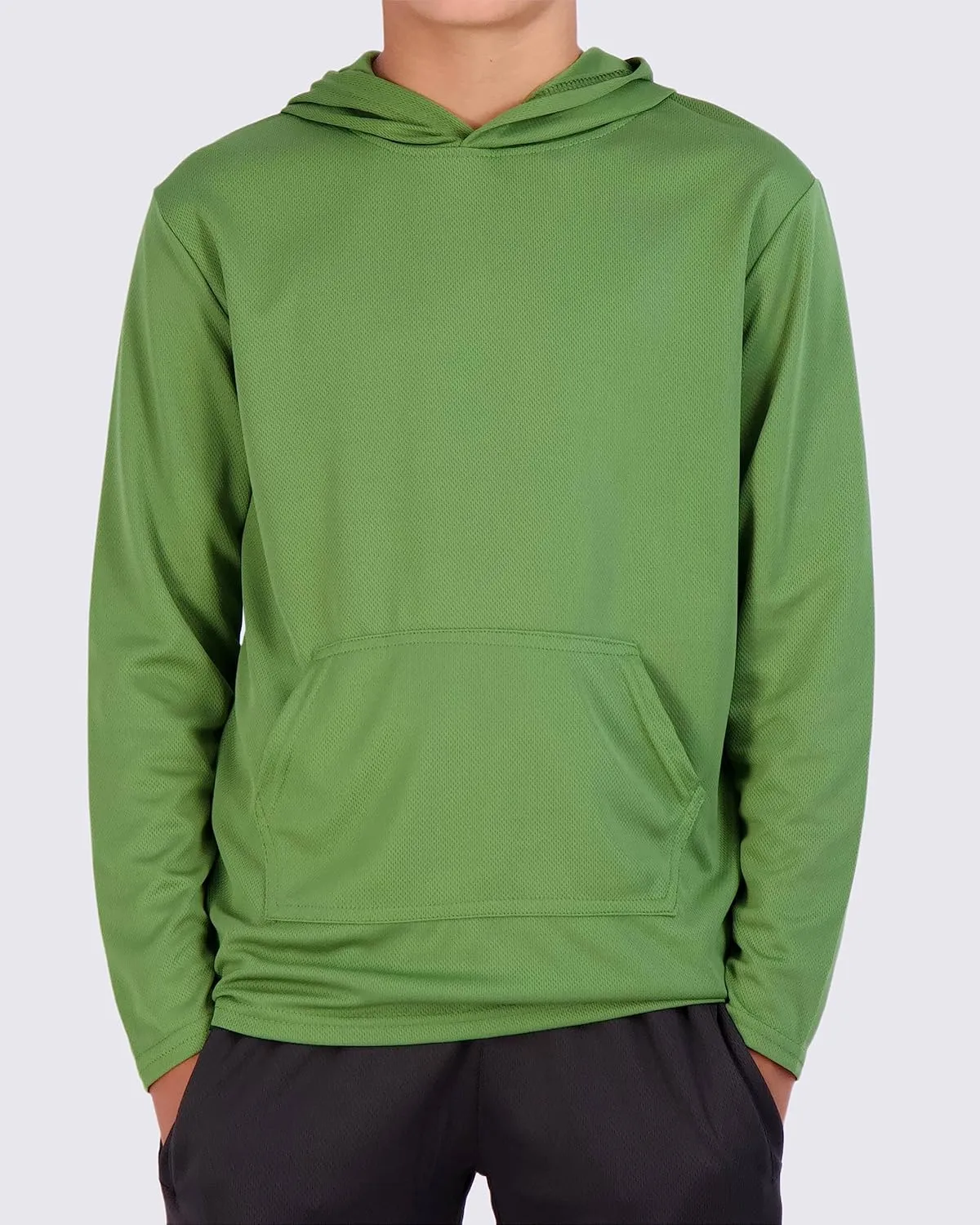 Real Essentials 3 Pack: Youth Mesh Long Sleeve Pullover Hoodie Active Sweatshirt - Kangaroo Pocket - Boys & Girls