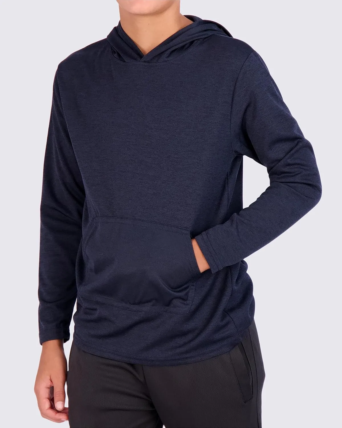 Real Essentials 3 Pack: Youth Mesh Long Sleeve Pullover Hoodie Active Sweatshirt - Kangaroo Pocket - Boys & Girls