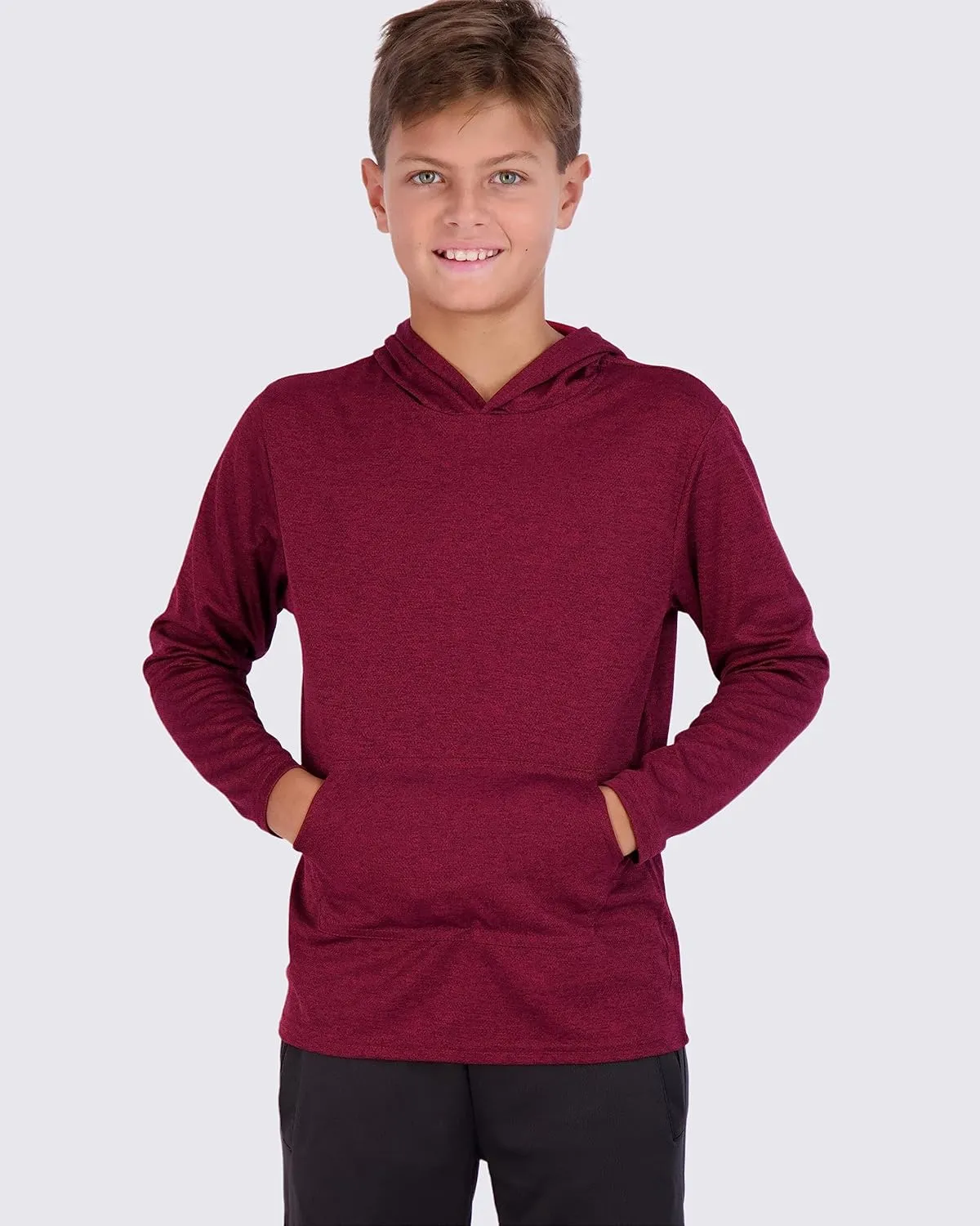 Real Essentials 3 Pack: Youth Mesh Long Sleeve Pullover Hoodie Active Sweatshirt - Kangaroo Pocket - Boys & Girls