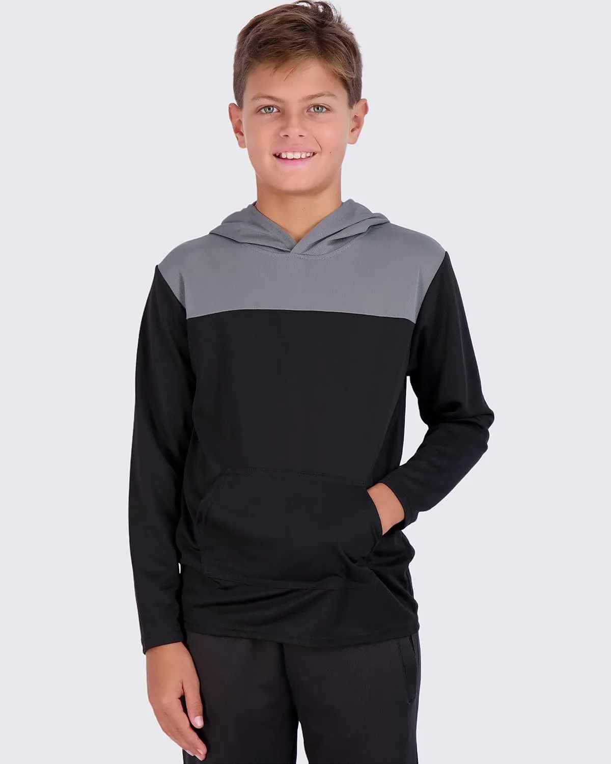 Real Essentials 3 Pack: Youth Mesh Long Sleeve Pullover Hoodie Active Sweatshirt - Kangaroo Pocket - Boys & Girls