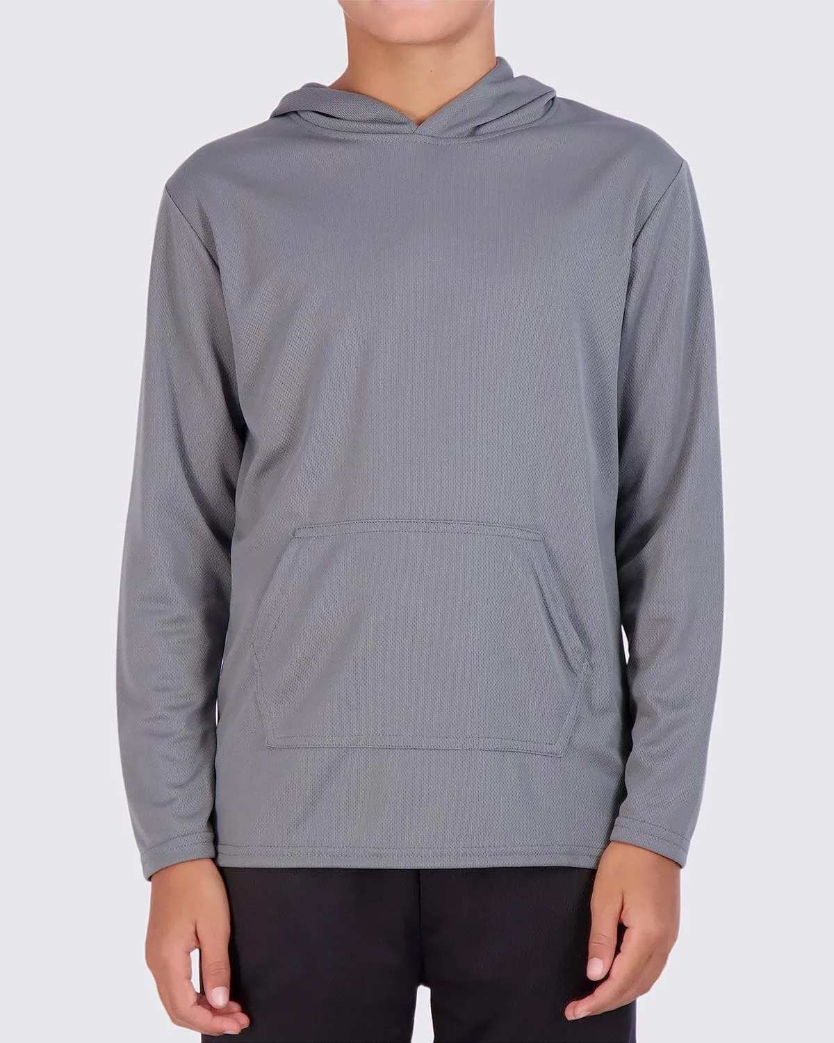 Real Essentials 3 Pack: Youth Mesh Long Sleeve Pullover Hoodie Active Sweatshirt - Kangaroo Pocket - Boys & Girls