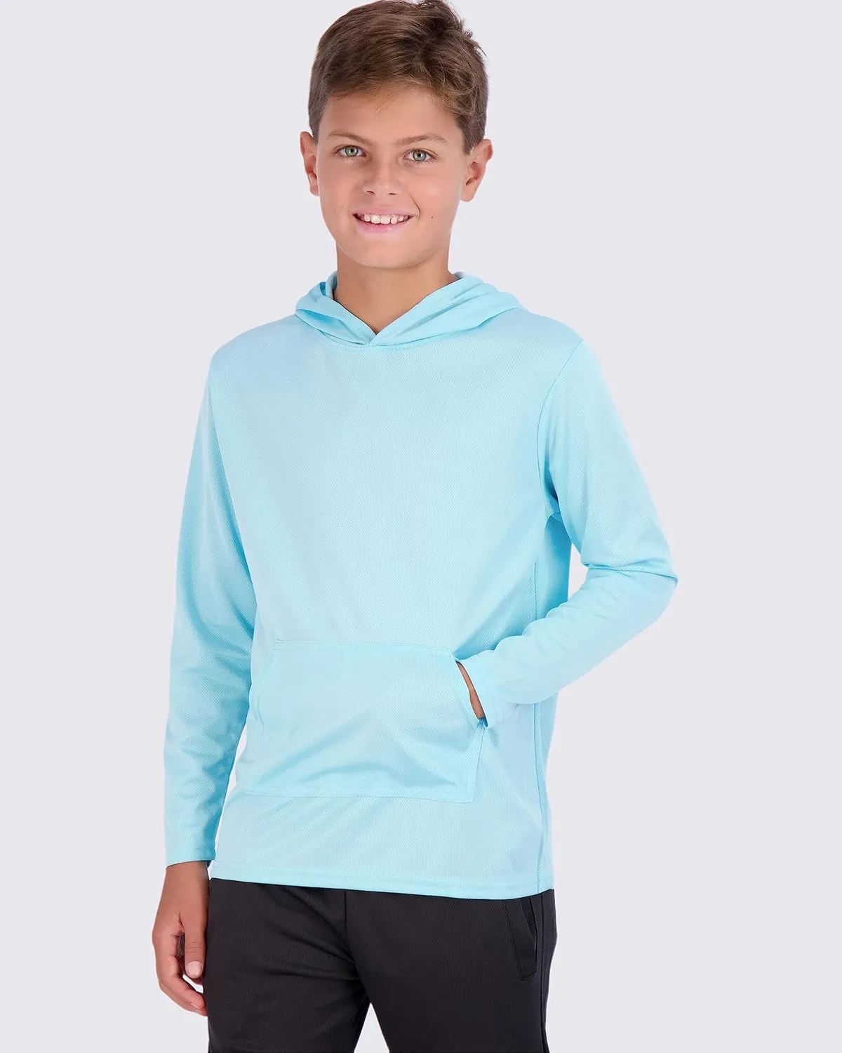 Real Essentials 3 Pack: Youth Mesh Long Sleeve Pullover Hoodie Active Sweatshirt - Kangaroo Pocket - Boys & Girls