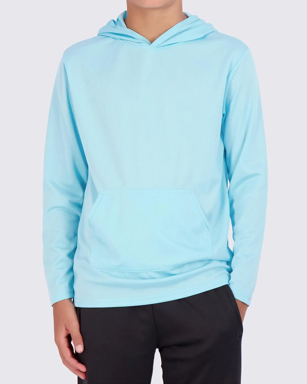 Real Essentials 3 Pack: Youth Mesh Long Sleeve Pullover Hoodie Active Sweatshirt - Kangaroo Pocket - Boys & Girls