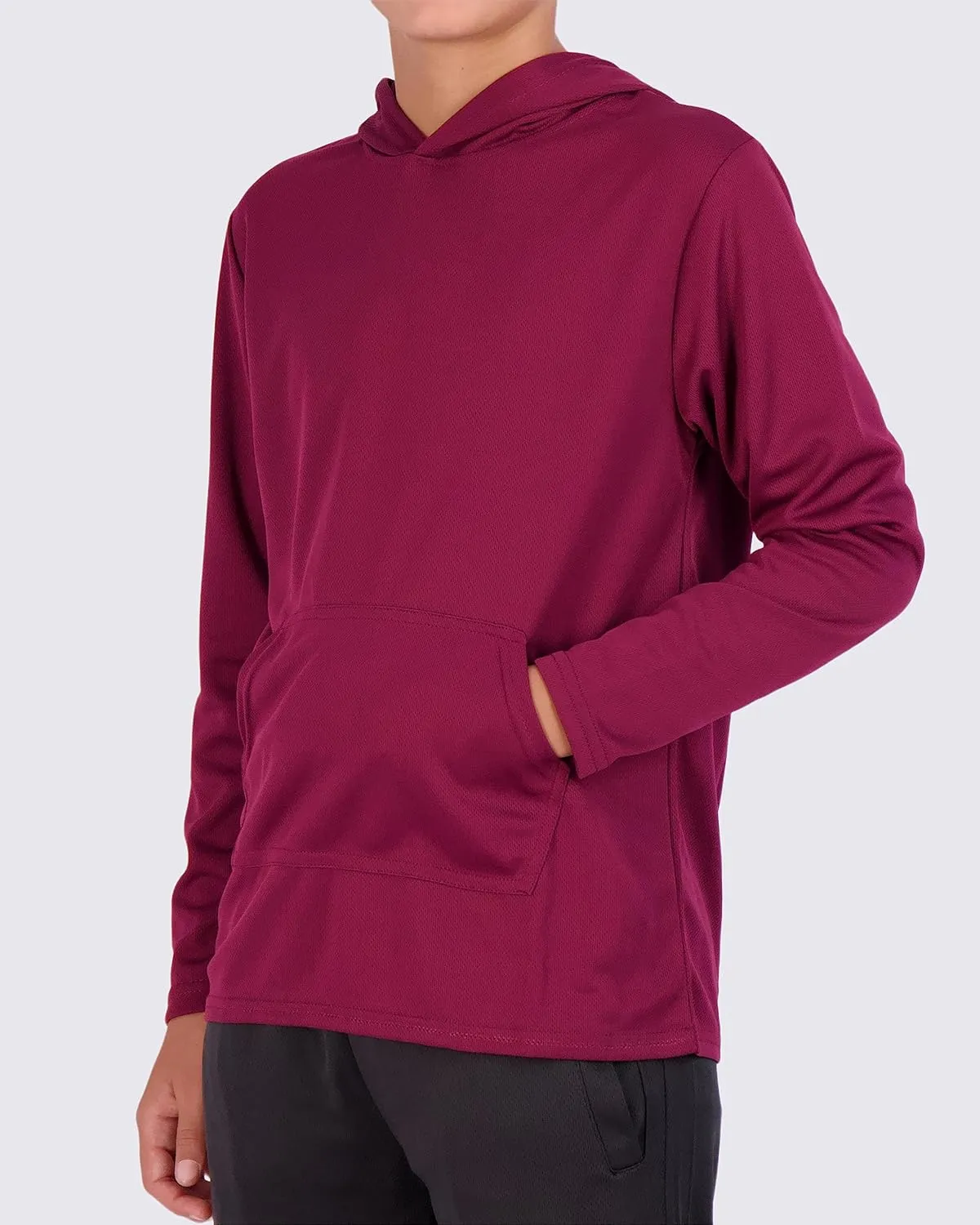 Real Essentials 3 Pack: Youth Mesh Long Sleeve Pullover Hoodie Active Sweatshirt - Kangaroo Pocket - Boys & Girls