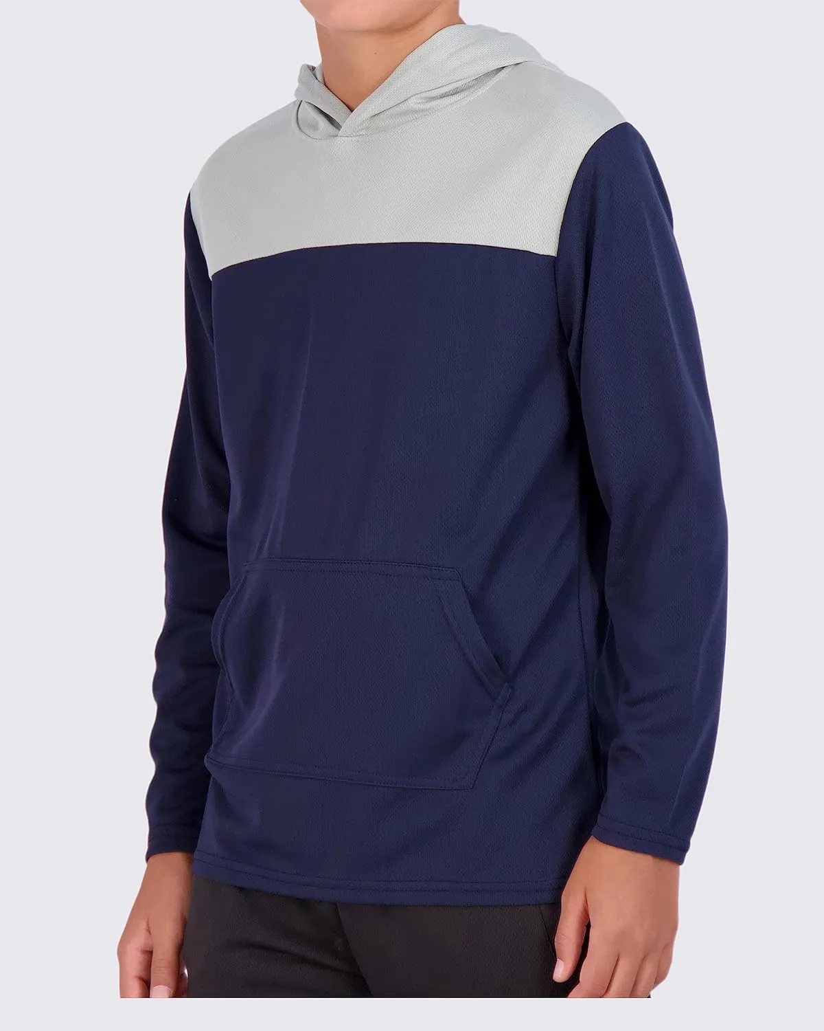 Real Essentials 3 Pack: Youth Mesh Long Sleeve Pullover Hoodie Active Sweatshirt - Kangaroo Pocket - Boys & Girls