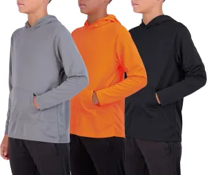 Real Essentials 3 Pack: Youth Mesh Long Sleeve Pullover Hoodie Active Sweatshirt - Kangaroo Pocket - Boys & Girls