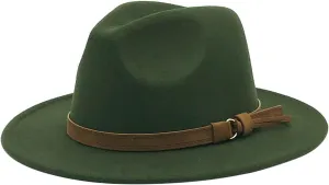 Retro Floppy Dress Panama Hats for Women Wide Brim Felt Fedora Hats Classic Belt Buckle Western Beach Resort Sun Caps