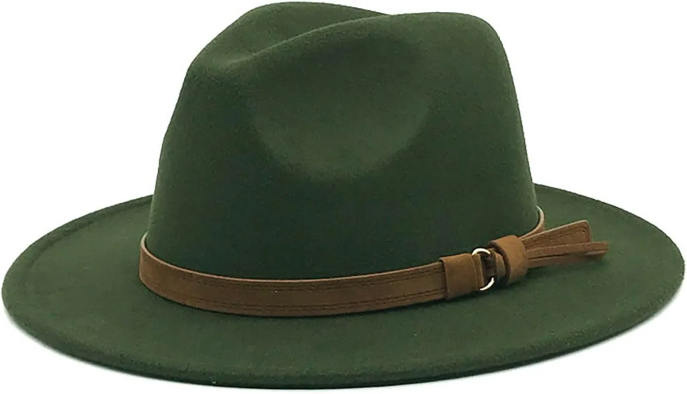 Retro Floppy Dress Panama Hats for Women Wide Brim Felt Fedora Hats Classic Belt Buckle Western Beach Resort Sun Caps