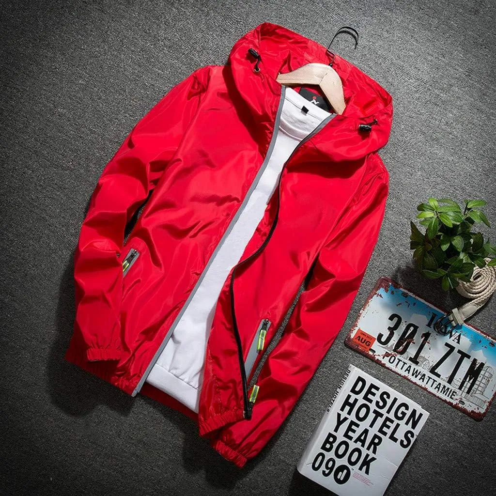RTRDE Men's Casual Zip Up Jackets Hooded Water Resistant Rain Jacket Windproof for Hiking Fishing Outwear, M-7XL