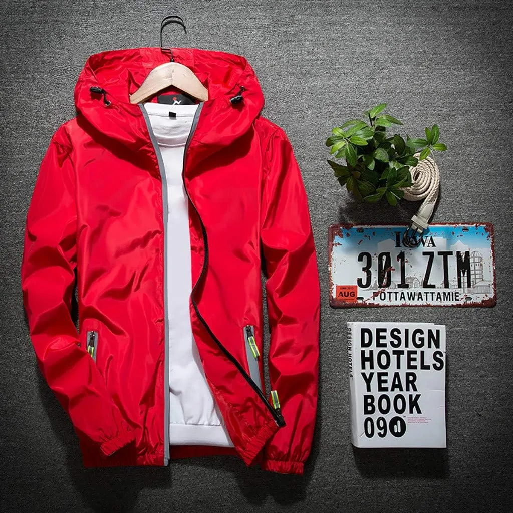 RTRDE Men's Casual Zip Up Jackets Hooded Water Resistant Rain Jacket Windproof for Hiking Fishing Outwear, M-7XL