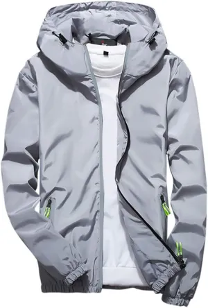 RTRDE Men's Casual Zip Up Jackets Hooded Water Resistant Rain Jacket Windproof for Hiking Fishing Outwear, M-7XL