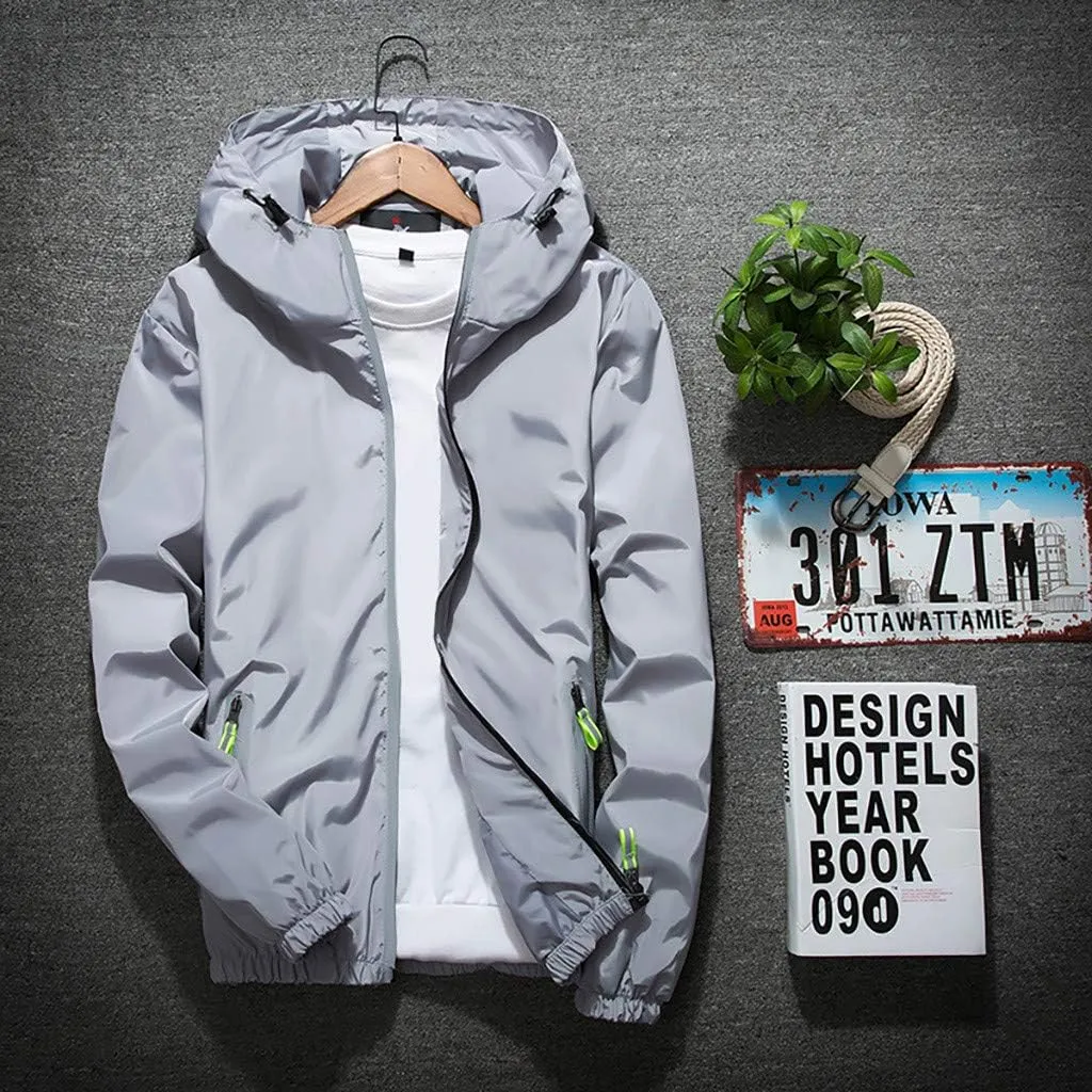 RTRDE Men's Casual Zip Up Jackets Hooded Water Resistant Rain Jacket Windproof for Hiking Fishing Outwear, M-7XL