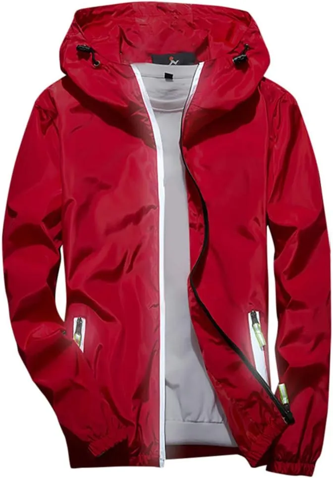 RTRDE Men's Casual Zip Up Jackets Hooded Water Resistant Rain Jacket Windproof for Hiking Fishing Outwear, M-7XL
