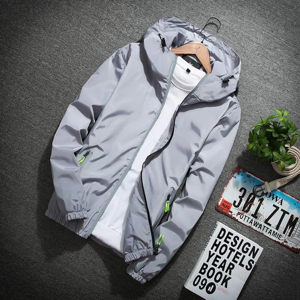 RTRDE Men's Casual Zip Up Jackets Hooded Water Resistant Rain Jacket Windproof for Hiking Fishing Outwear, M-7XL