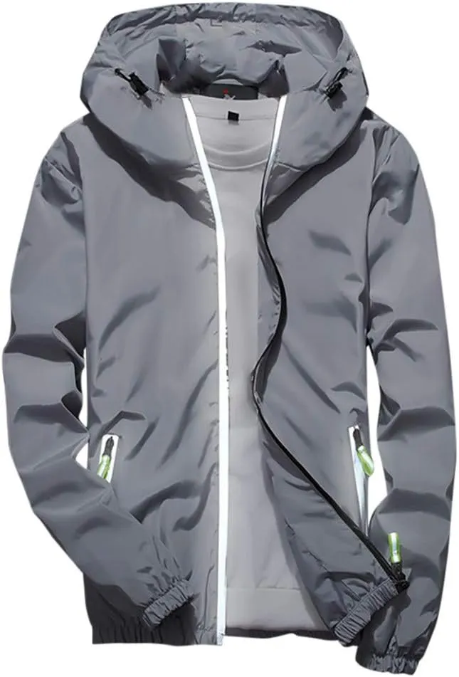 RTRDE Men's Casual Zip Up Jackets Hooded Water Resistant Rain Jacket Windproof for Hiking Fishing Outwear, M-7XL
