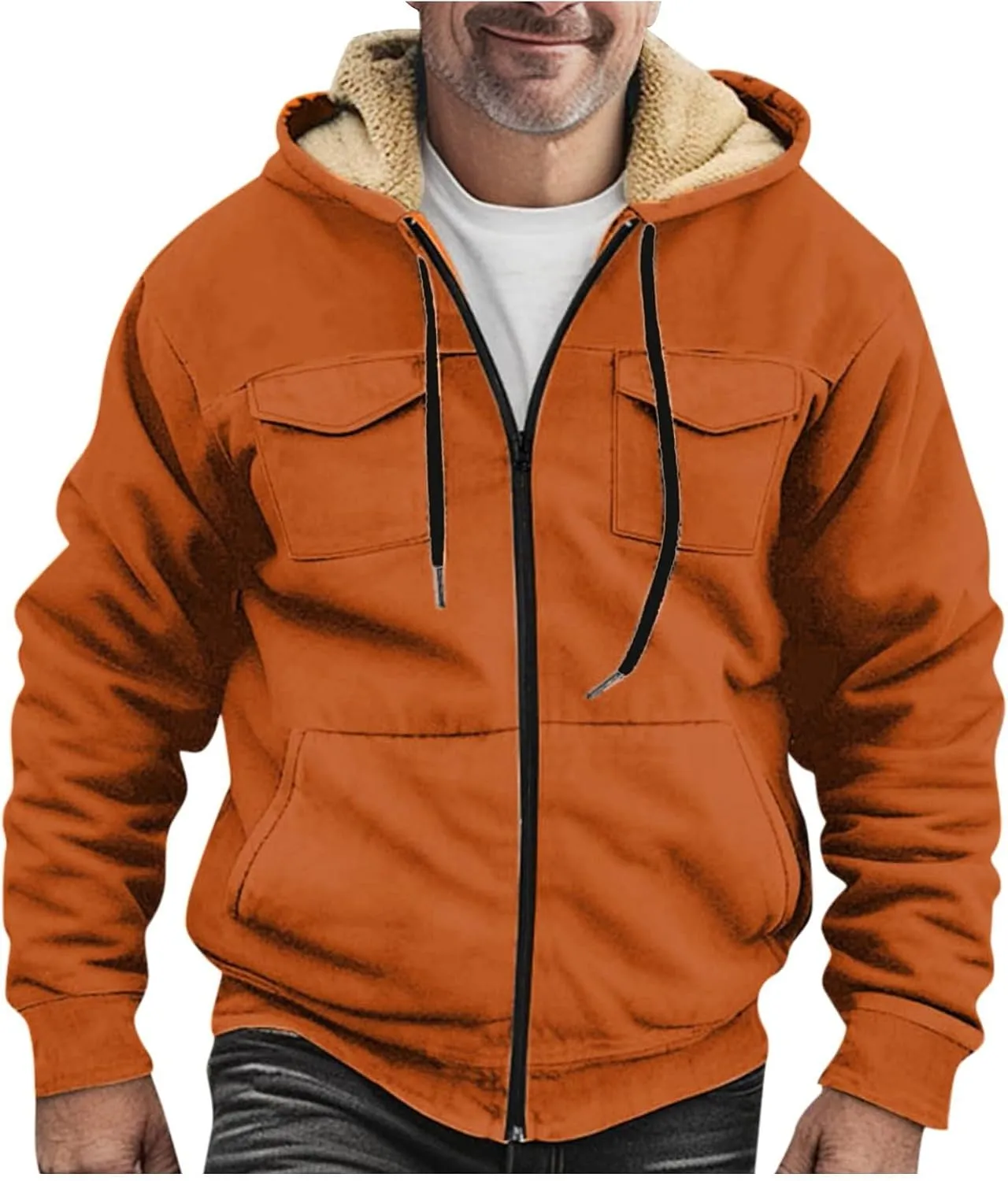RTRDE Mens Fuzzy Jacket Casual Solid Color Sherpa Fleece Lined Hoodie Jackets Winter Warm Work Coats Jacket, S-5XL