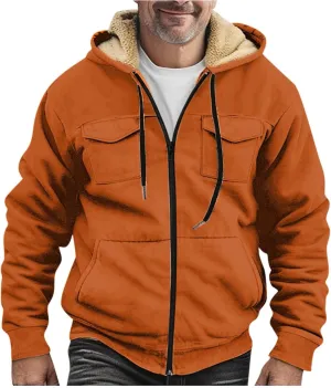 RTRDE Mens Fuzzy Jacket Casual Solid Color Sherpa Fleece Lined Hoodie Jackets Winter Warm Work Coats Jacket, S-5XL