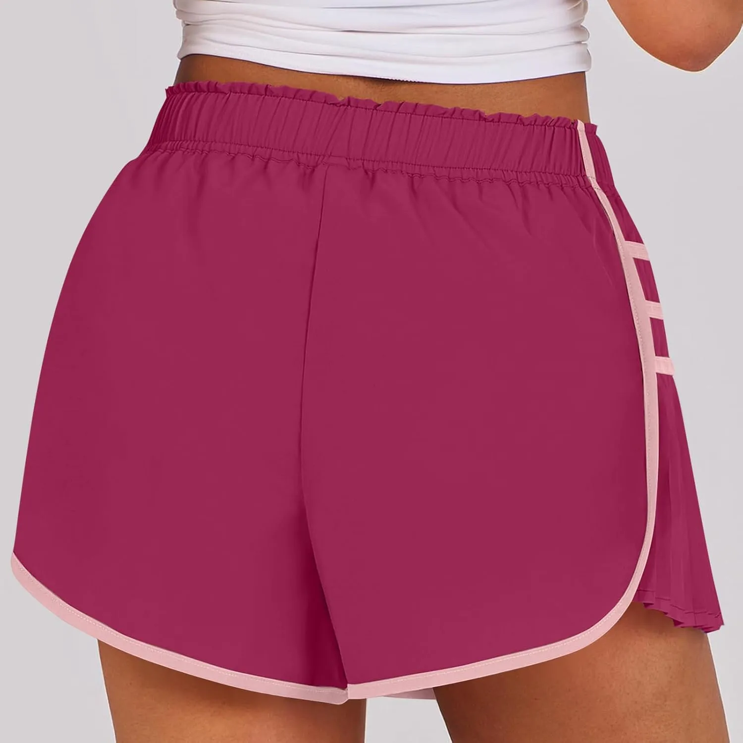 Running Shorts for Women High Waisted Sweat Shorts Quickl Dry Athletic Shorts Flowy Pleated Gym Shorts with Pockets