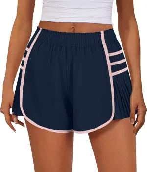 Running Shorts for Women High Waisted Sweat Shorts Quickl Dry Athletic Shorts Flowy Pleated Gym Shorts with Pockets