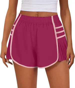 Running Shorts for Women High Waisted Sweat Shorts Quickl Dry Athletic Shorts Flowy Pleated Gym Shorts with Pockets