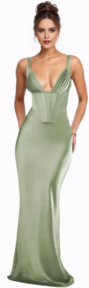 Satin Bridesmaid Dresses for Wedding Corset Prom Dresses 2025 V Neck Formal Evening Gowns for Women