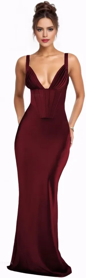 Satin Bridesmaid Dresses for Wedding Corset Prom Dresses 2025 V Neck Formal Evening Gowns for Women