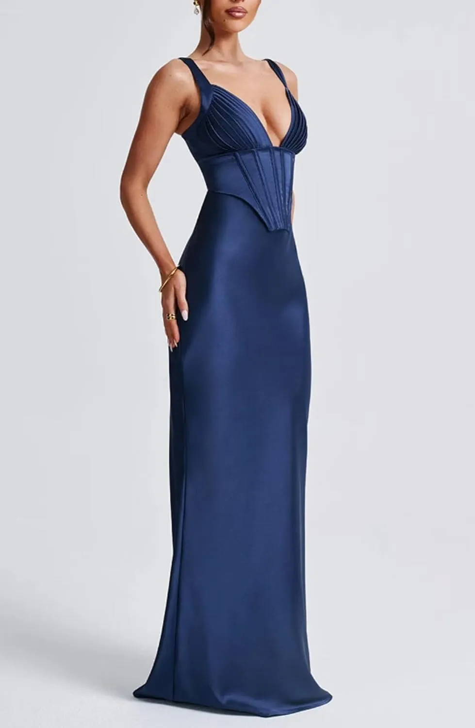 Satin Bridesmaid Dresses for Wedding Corset Prom Dresses 2025 V Neck Formal Evening Gowns for Women