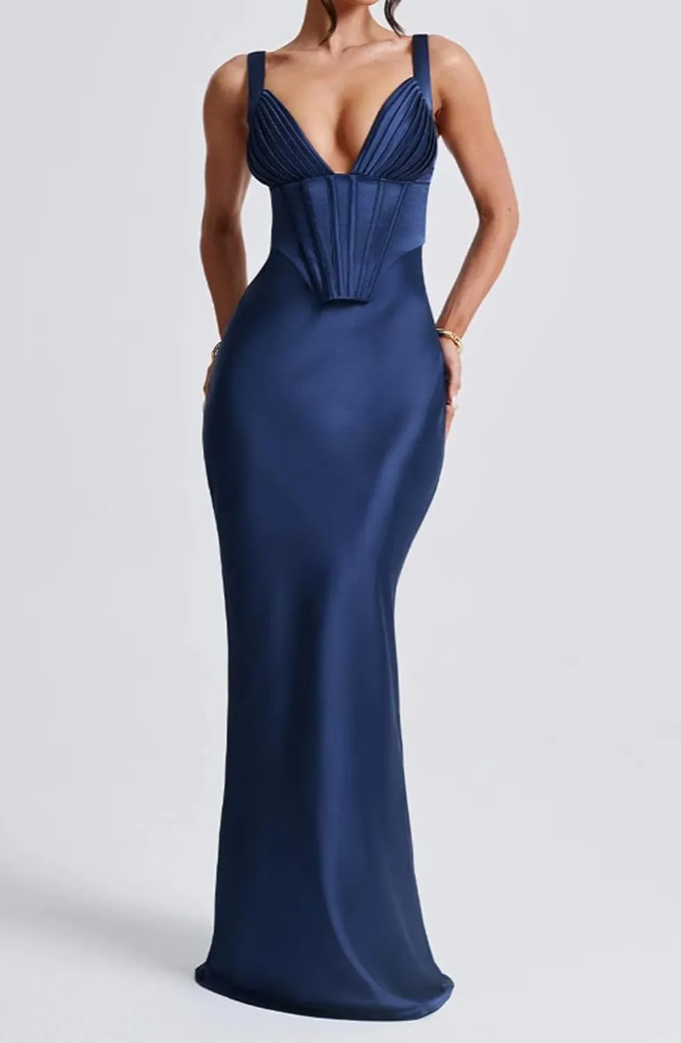 Satin Bridesmaid Dresses for Wedding Corset Prom Dresses 2025 V Neck Formal Evening Gowns for Women